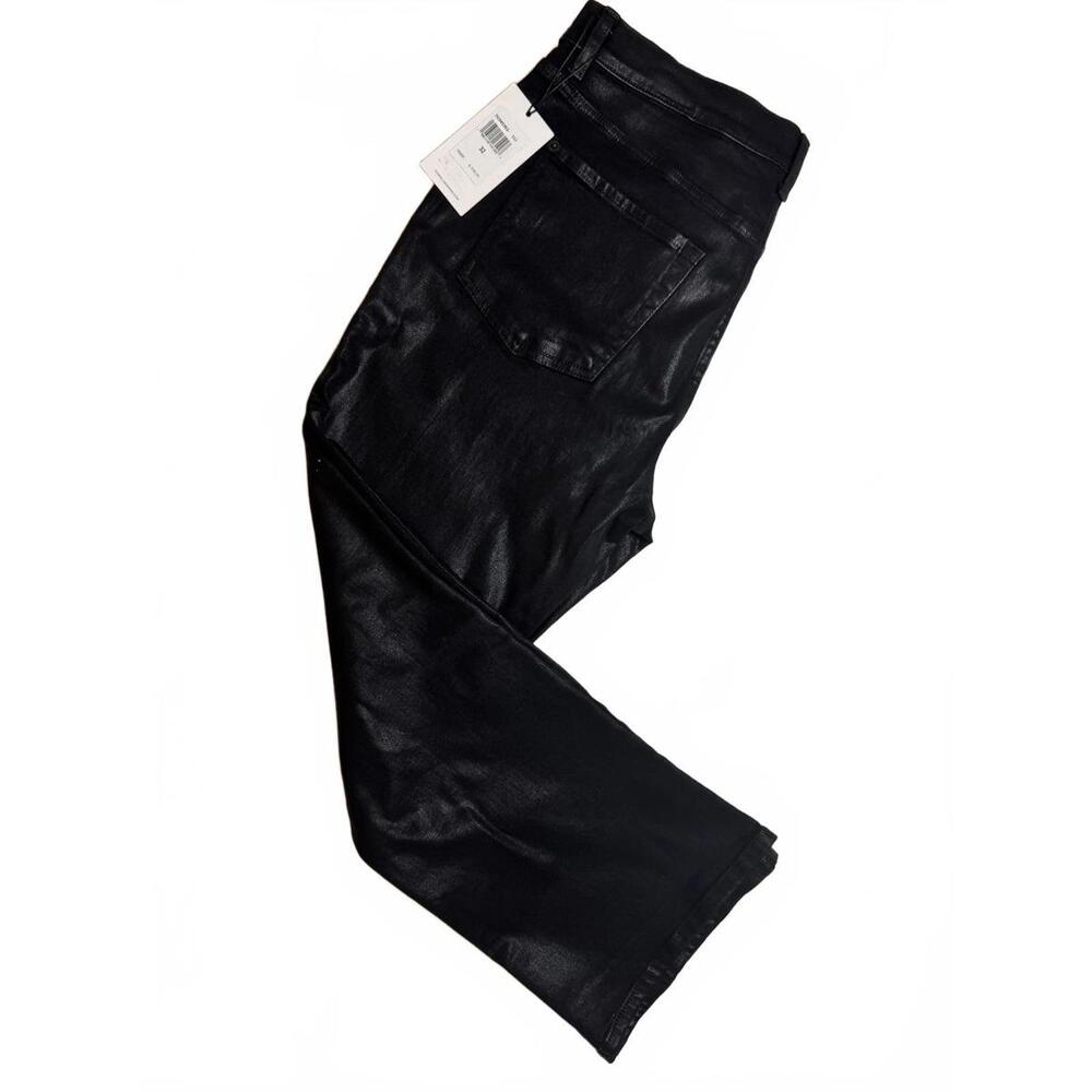 7 For All Mankind High Waist Slim Kick Womens 32 Black NWT Coated Jeans 7U345352